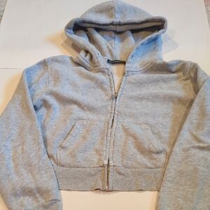 Brandy Melville Cropped Full Zip Gray Hoodie  Worn Pockets